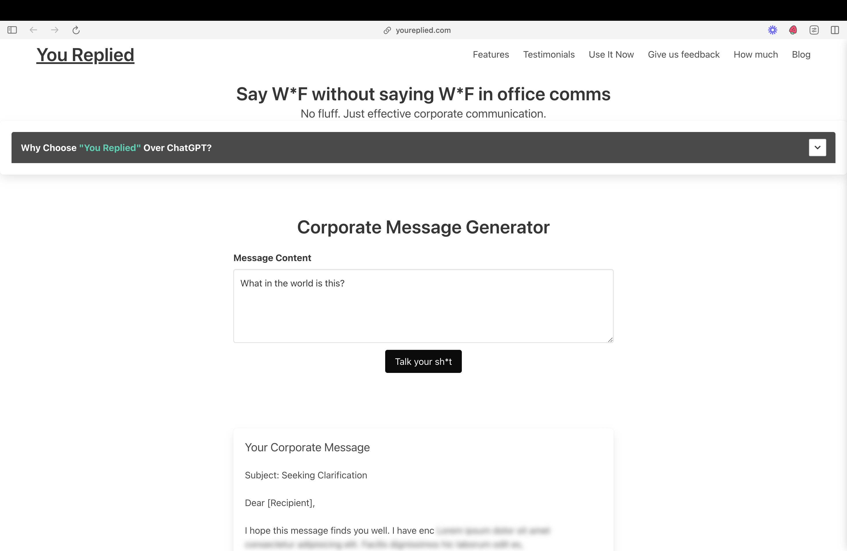 Youreplied - Corporate speech generator